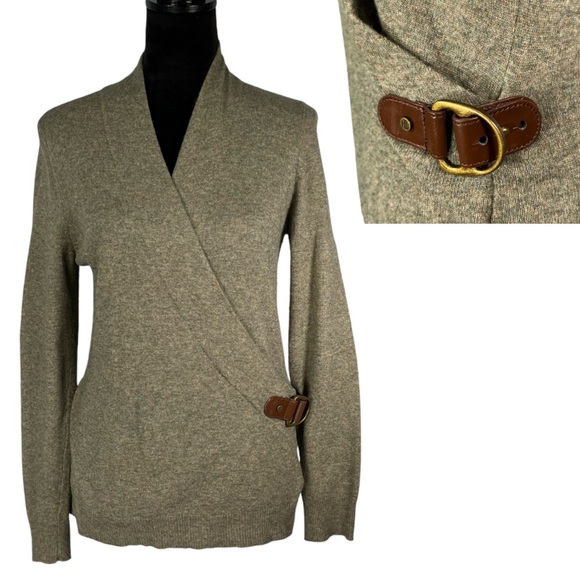 Lauren Ralph Lauren Sweaters - Lauren Ralph Lauren Brown Sweater Cashmere Blend Belt Buckle Crossover V-Neck